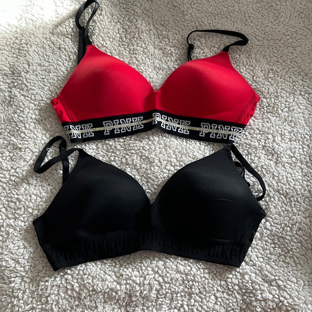 32C Pink bras. Black and red.